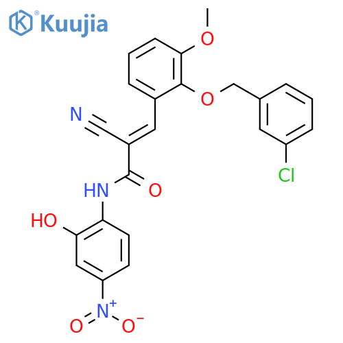 3-{2-[(3-chlorophenyl)methoxy]-3-methoxyphenyl}-2-cyano-N-(2-hydroxy-4-nitrophenyl)prop-2-enamide structure