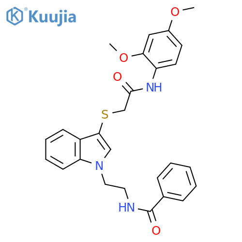 N-(2-(3-((2-((2,4-dimethoxyphenyl)amino)-2-oxoethyl)thio)-1H-indol-1-yl)ethyl)benzamide structure