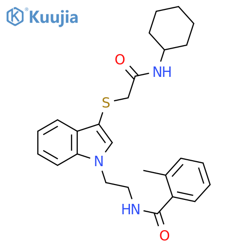 N-2-(3-{(cyclohexylcarbamoyl)methylsulfanyl}-1H-indol-1-yl)ethyl-2-methylbenzamide structure