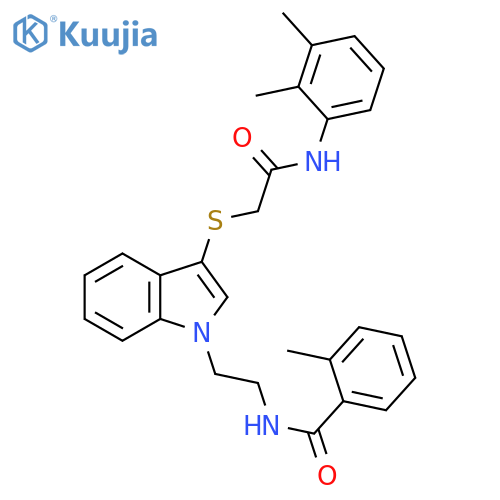 N-{2-[3-({[(2,3-dimethylphenyl)carbamoyl]methyl}sulfanyl)-1H-indol-1-yl]ethyl}-2-methylbenzamide structure