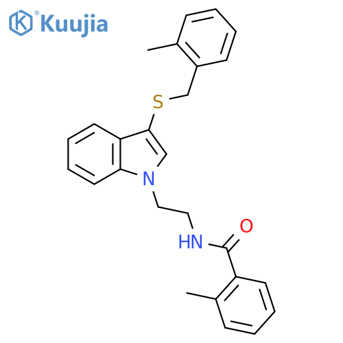 2-methyl-N-[2-(3-{[(2-methylphenyl)methyl]sulfanyl}-1H-indol-1-yl)ethyl]benzamide structure