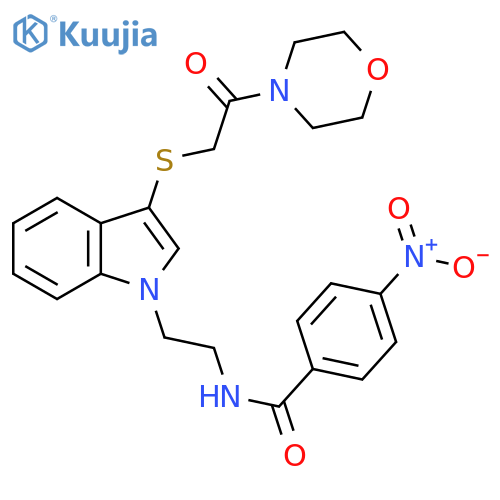 N-2-(3-{2-(morpholin-4-yl)-2-oxoethylsulfanyl}-1H-indol-1-yl)ethyl-4-nitrobenzamide structure