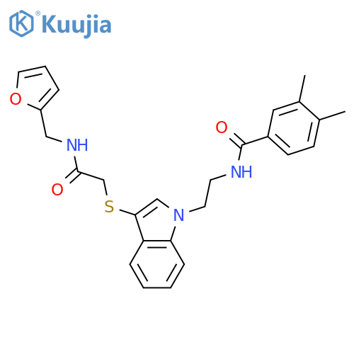 N-(2-{3-({(furan-2-yl)methylcarbamoyl}methyl)sulfanyl-1H-indol-1-yl}ethyl)-3,4-dimethylbenzamide structure