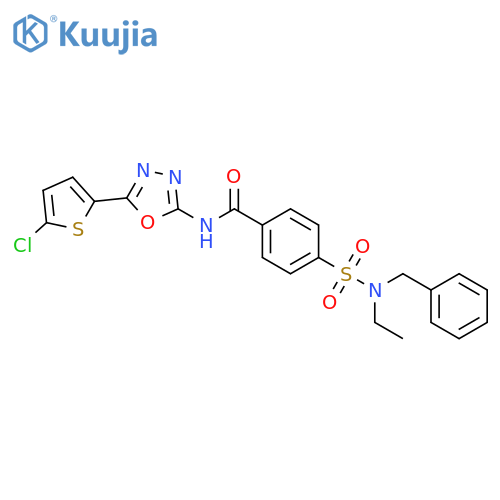 4-benzyl(ethyl)sulfamoyl-N-5-(5-chlorothiophen-2-yl)-1,3,4-oxadiazol-2-ylbenzamide structure