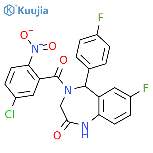 4-(5-chloro-2-nitrobenzoyl)-7-fluoro-5-(4-fluorophenyl)-2,3,4,5-tetrahydro-1H-1,4-benzodiazepin-2-one structure