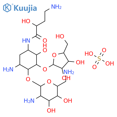 4-amino-N-[5-amino-4-[3-amino-6-(aminomethyl)-4,5-dihydroxy-oxan-2-yl]oxy-3-[3,4-dihydroxy-5-(hydroxymethyl)oxolan-2-yl]oxy-2-hydroxy-cyclohexyl]-2-hydroxy-butanamide; sulfuric acid structure