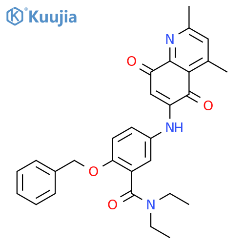 2-(benzyloxy)-5-[(2,4-dimethyl-5,8-dioxo-5,8-dihydroquinolin-6-yl)amino]-N,N-diethylbenzamide structure