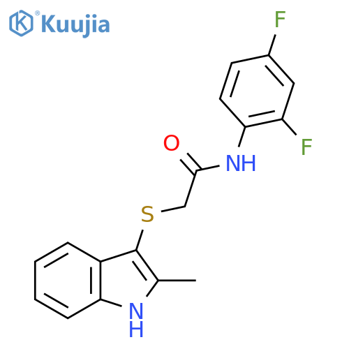 N-(2,4-difluorophenyl)-2-(2-methyl-1H-indol-3-yl)sulfanylacetamide structure