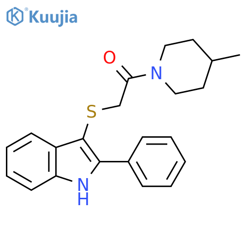 1-(4-methylpiperidin-1-yl)-2-(2-phenyl-1H-indol-3-yl)sulfanylethan-1-one structure