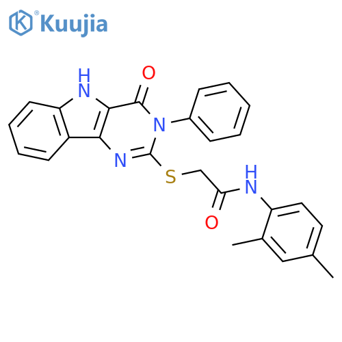 N-(2,4-dimethylphenyl)-2-({4-oxo-3-phenyl-3H,4H,5H-pyrimido[5,4-b]indol-2-yl}sulfanyl)acetamide structure