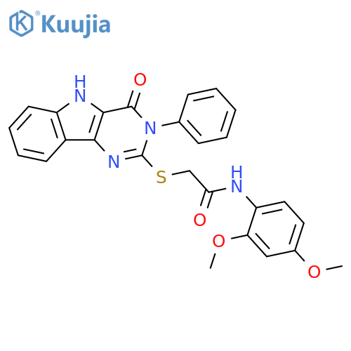 N-(2,4-dimethoxyphenyl)-2-({4-oxo-3-phenyl-3H,4H,5H-pyrimido5,4-bindol-2-yl}sulfanyl)acetamide structure