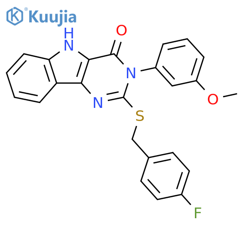 2-{(4-fluorophenyl)methylsulfanyl}-3-(3-methoxyphenyl)-3H,4H,5H-pyrimido5,4-bindol-4-one structure