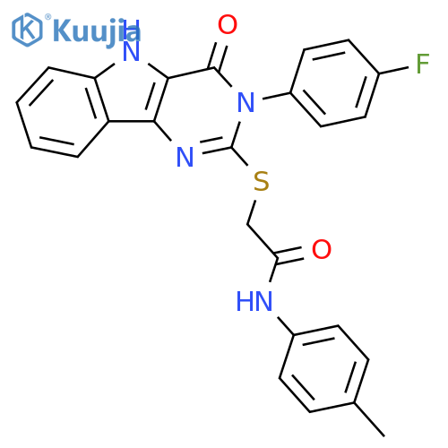 2-{[3-(4-fluorophenyl)-4-oxo-3H,4H,5H-pyrimido[5,4-b]indol-2-yl]sulfanyl}-N-(4-methylphenyl)acetamide structure