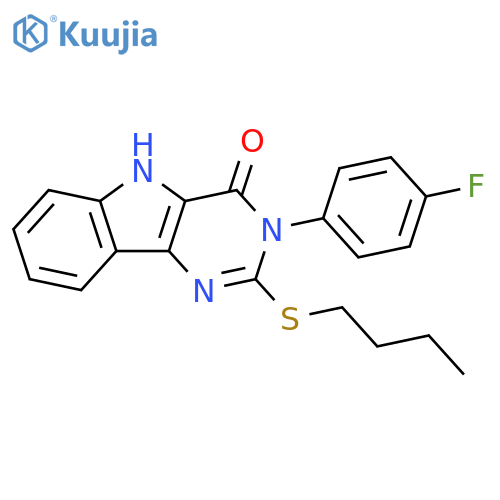 2-(butylsulfanyl)-3-(4-fluorophenyl)-3H,4H,5H-pyrimido5,4-bindol-4-one structure