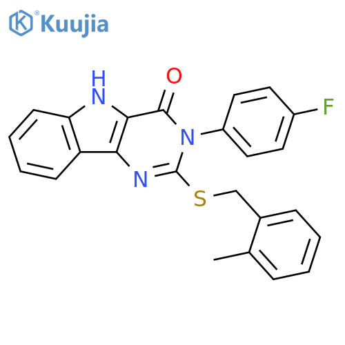 3-(4-fluorophenyl)-2-{[(2-methylphenyl)methyl]sulfanyl}-3H,4H,5H-pyrimido[5,4-b]indol-4-one structure
