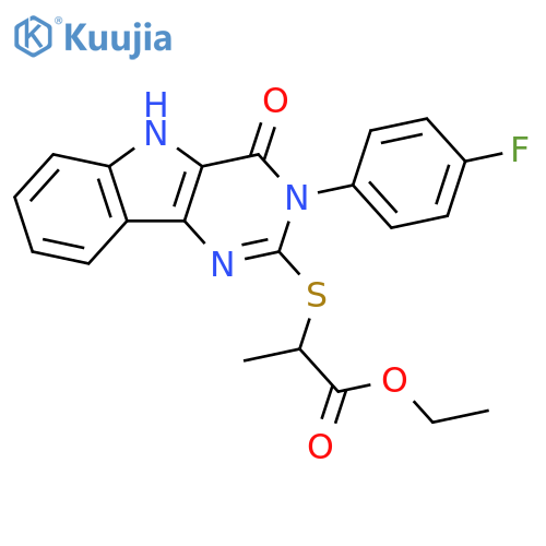 ethyl 2-{3-(4-fluorophenyl)-4-oxo-3H,4H,5H-pyrimido5,4-bindol-2-ylsulfanyl}propanoate structure