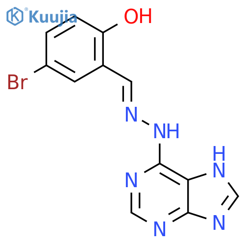 4-bromo-2-(1E)-2-(9H-purin-6-yl)hydrazin-1-ylidenemethylphenol structure