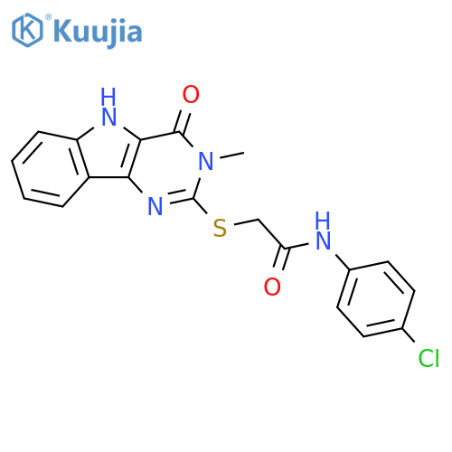N-(4-chlorophenyl)-2-({3-methyl-4-oxo-3H,4H,5H-pyrimido[5,4-b]indol-2-yl}sulfanyl)acetamide structure