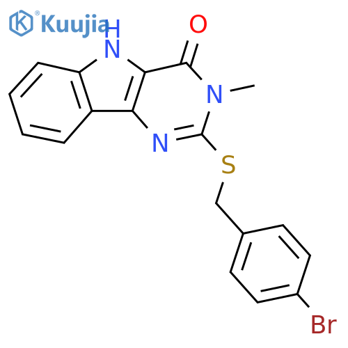 2-{(4-bromophenyl)methylsulfanyl}-3-methyl-3H,4H,5H-pyrimido5,4-bindol-4-one structure