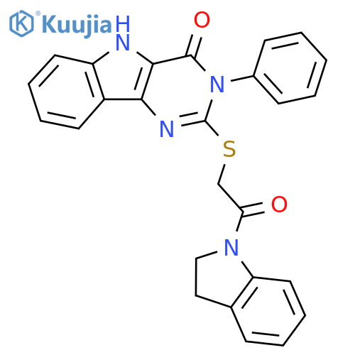 2-{2-(2,3-dihydro-1H-indol-1-yl)-2-oxoethylsulfanyl}-3-phenyl-3H,4H,5H-pyrimido5,4-bindol-4-one structure