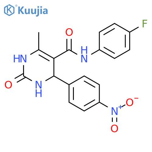 N-(4-fluorophenyl)-6-methyl-4-(4-nitrophenyl)-2-oxo-1,2,3,4-tetrahydropyrimidine-5-carboxamide structure