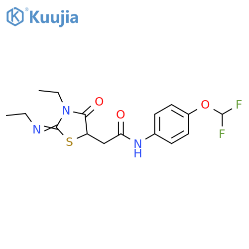 N-4-(difluoromethoxy)phenyl-2-(2E)-3-ethyl-2-(ethylimino)-4-oxo-1,3-thiazolidin-5-ylacetamide structure