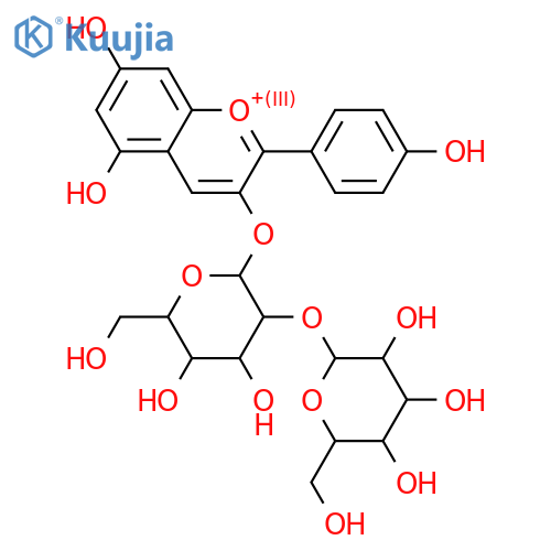 3,4',5,7-Tetrahydroxyflavylium(1+); 3-O-[β-D-Glucopyranosyl-(1→2)-β-D-glucopyranoside] structure