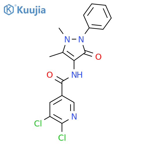 5,6-dichloro-N-(1,5-dimethyl-3-oxo-2-phenyl-2,3-dihydro-1H-pyrazol-4-yl)pyridine-3-carboxamide structure