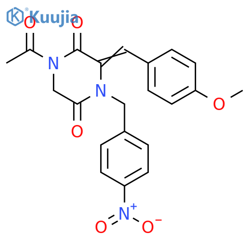 (3E)-1-acetyl-3-[(4-methoxyphenyl)methylidene]-4-[(4-nitrophenyl)methyl]piperazine-2,5-dione structure