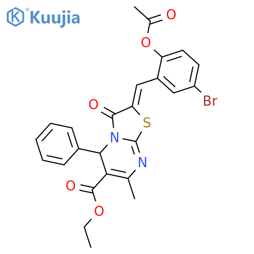 ethyl (2Z)-2-{[2-(acetyloxy)-5-bromophenyl]methylidene}-7-methyl-3-oxo-5-phenyl-2,3-dihydro-5H-[1,3]thiazolo[3,2-a]pyrimidine-6-carboxylate structure