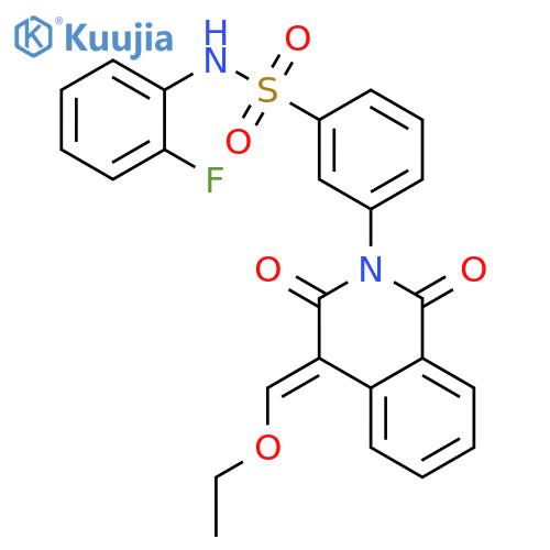3-4-(ethoxymethylidene)-1,3-dioxo-1,2,3,4-tetrahydroisoquinolin-2-yl-N-(2-fluorophenyl)benzene-1-sulfonamide structure