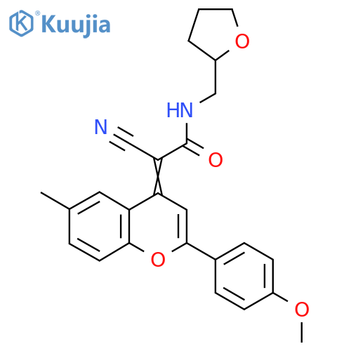 2-cyano-2-[2-(4-methoxyphenyl)-6-methylchromen-4-ylidene]-N-(oxolan-2-ylmethyl)acetamide structure