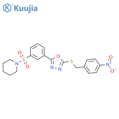 1-3-(5-{(4-nitrophenyl)methylsulfanyl}-1,3,4-oxadiazol-2-yl)benzenesulfonylpiperidine structure