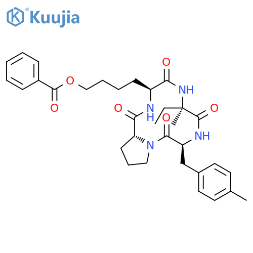 Cyclo[L-isovalyl-4-methyl-L-phenylalanyl-D-prolyl-6-(benzoyloxy)-L-norleucyl] structure