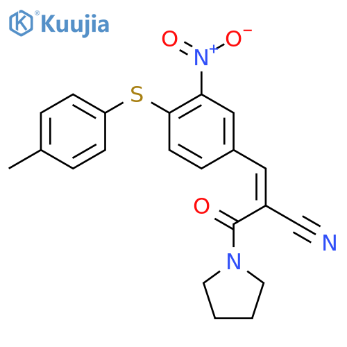(Z)-3-[4-(4-Methylphenyl)sulfanyl-3-nitrophenyl]-2-(pyrrolidine-1-carbonyl)prop-2-enenitrile structure