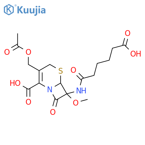 (6R,7R)-3-[(acetyloxy)methyl]-7-[(5-carboxypentanoyl)amino]-7-methoxy-8-oxo-5-thia-1-azabicyclo[4.2.0]oct-2-ene-2-carboxylic acid structure