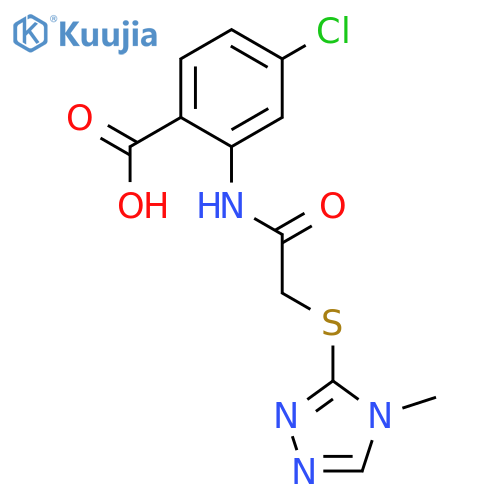 <br>4-Chloro-2-[2-(4-methyl-4H-[1,2,4]triazol-3-ylsulfanyl)-acetylamino]-benzoi c acid structure