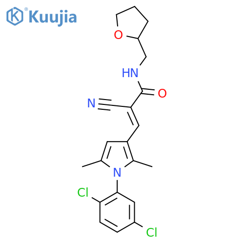 (E)-2-cyano-3-[1-(2,5-dichlorophenyl)-2,5-dimethylpyrrol-3-yl]-N-(oxolan-2-ylmethyl)prop-2-enamide structure
