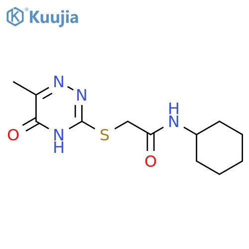 N-cyclohexyl-2-(6-methyl-5-oxo-4,5-dihydro-1,2,4-triazin-3-yl)sulfanylacetamide structure