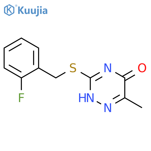 3-{(2-fluorophenyl)methylsulfanyl}-6-methyl-4,5-dihydro-1,2,4-triazin-5-one structure