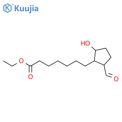 Cyclopentaneheptanoic acid, 2-formyl-5-hydroxy-, ethyl ester structure