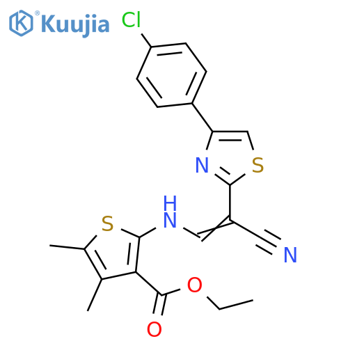 ethyl 2-{(1Z)-2-4-(4-chlorophenyl)-1,3-thiazol-2-yl-2-cyanoeth-1-en-1-ylamino}-4,5-dimethylthiophene-3-carboxylate structure