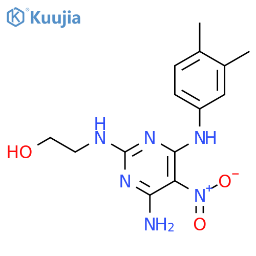 2-({4-amino-6-(3,4-dimethylphenyl)amino-5-nitropyrimidin-2-yl}amino)ethan-1-ol structure