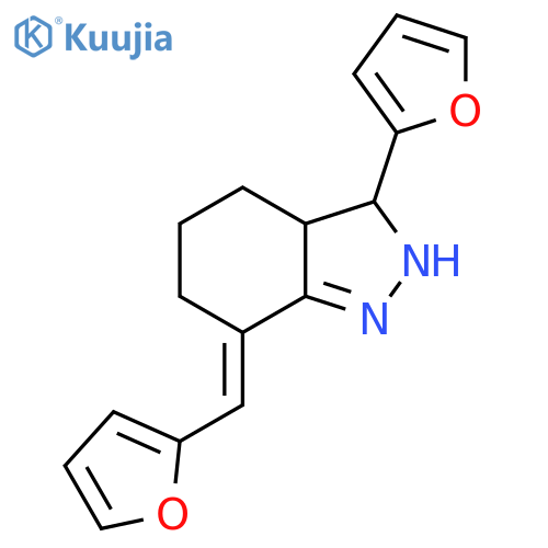 (7E)-3-(Furan-2-yl)-7-(furan-2-ylmethylidene)-2,3,3a,4,5,6-hexahydroindazole structure