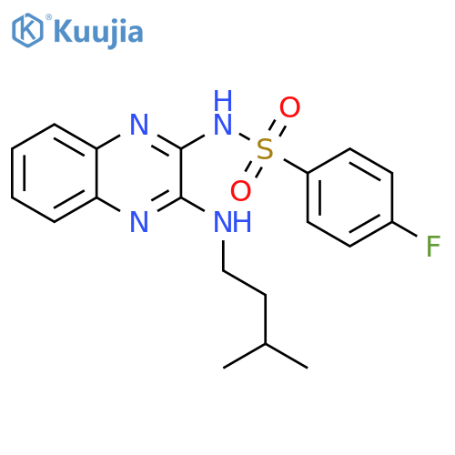 4-fluoro-N-{3-(3-methylbutyl)aminoquinoxalin-2-yl}benzene-1-sulfonamide structure