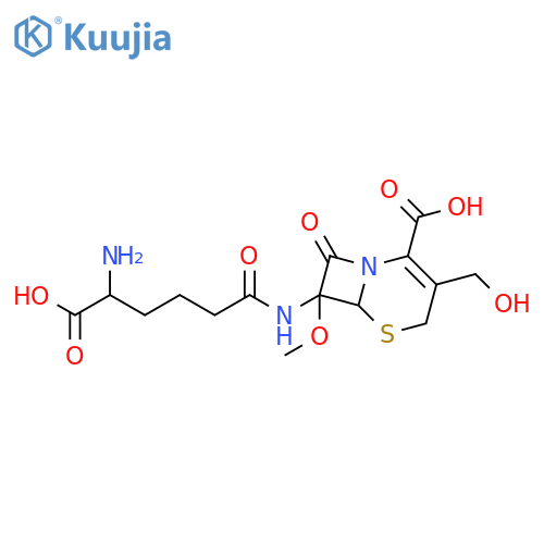 (6R,7S)-7-{[(5R)-5-amino-5-carboxypentanoyl]amino}-3-(hydroxymethyl)-7-methoxy-8-oxo-5-thia-1-azabicyclo[4.2.0]oct-2-ene-2-carboxylic acid structure