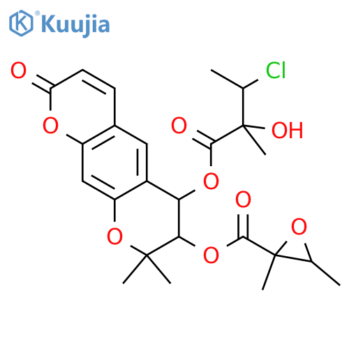Oxiranecarboxylic acid, 2,3-dimethyl-, 6-(3-chloro-2-hydroxy-2-methyl-1-oxobutoxy)-7,8-dihydro-8,8-dimethyl-2-oxo-2H,6H-benzo[1,2-b:5,4-b']dipyran-7-yl ester (9CI) structure