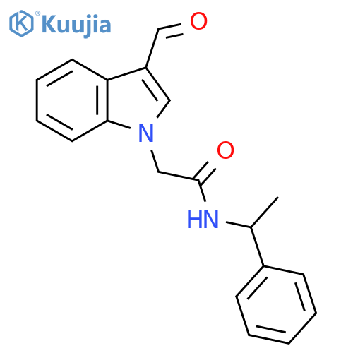 2-(3-formyl-1H-indol-1-yl)-N-(1-phenylethyl)acetamide structure