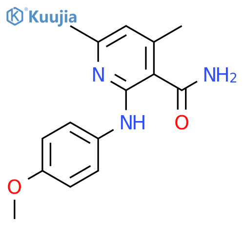2-[(4-methoxyphenyl)amino]-4,6-dimethylpyridine-3-carboxamide structure