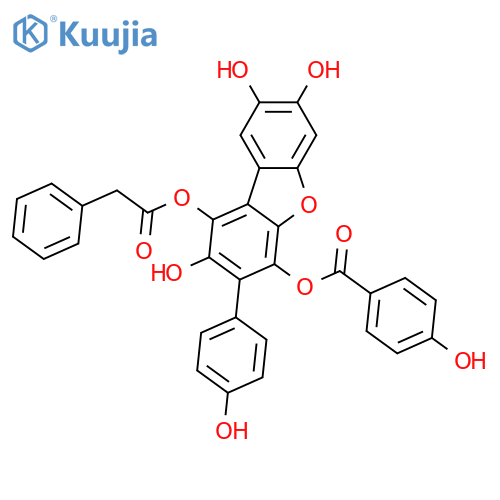 1,2,4,7,8-Pentahydroxy-3-(4-hydroxyphenyl)dibenzofuran; 1-O-(Phenylacetyl), 4-O-(4-hydroxybenzoyl) structure